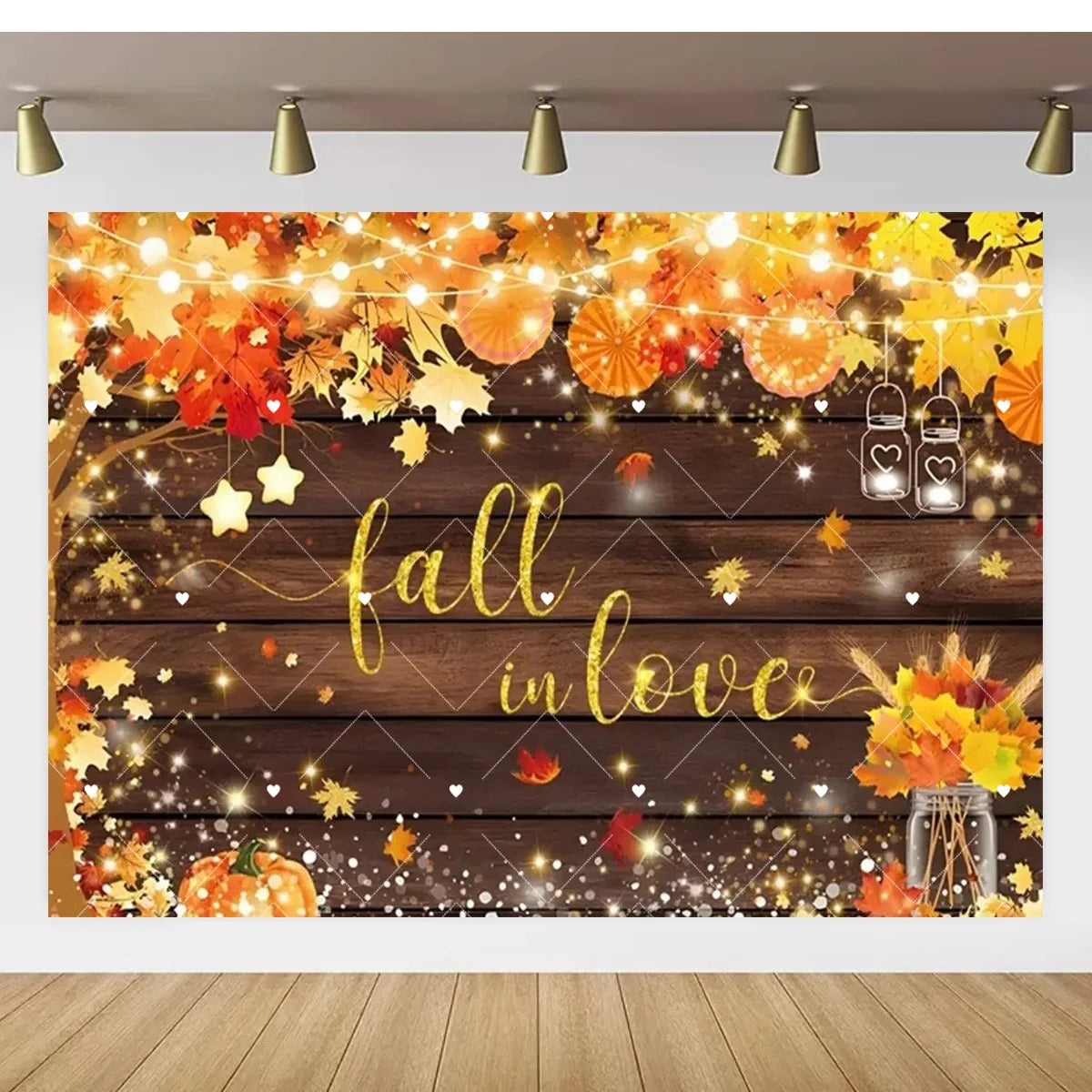 Autumn Thanksgiving Party Photo Backdrop Farm Harvest Maple Leaves Sunflowers Scarecrow Pumpkin Backdrop Poster Studio Photozone