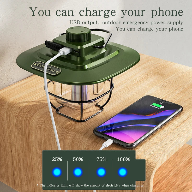 Led Camping Lantern Rechargeable Portable Outdoor Retro Hanging Lamp Stepless Dimming Camping Light Emergency Night Lamps