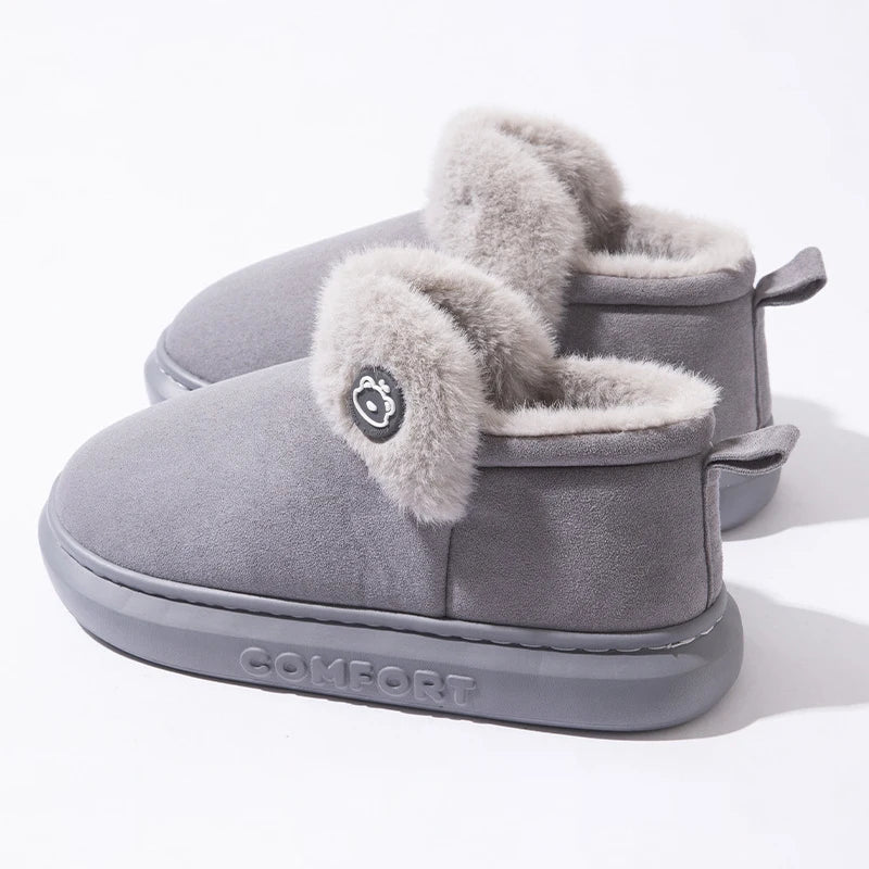 Winter Warm House Slippers Indoor Outdoor Cotton Plush Shoes Eva Lightweight Cozy Fur Lining For Men Women Family Comfort