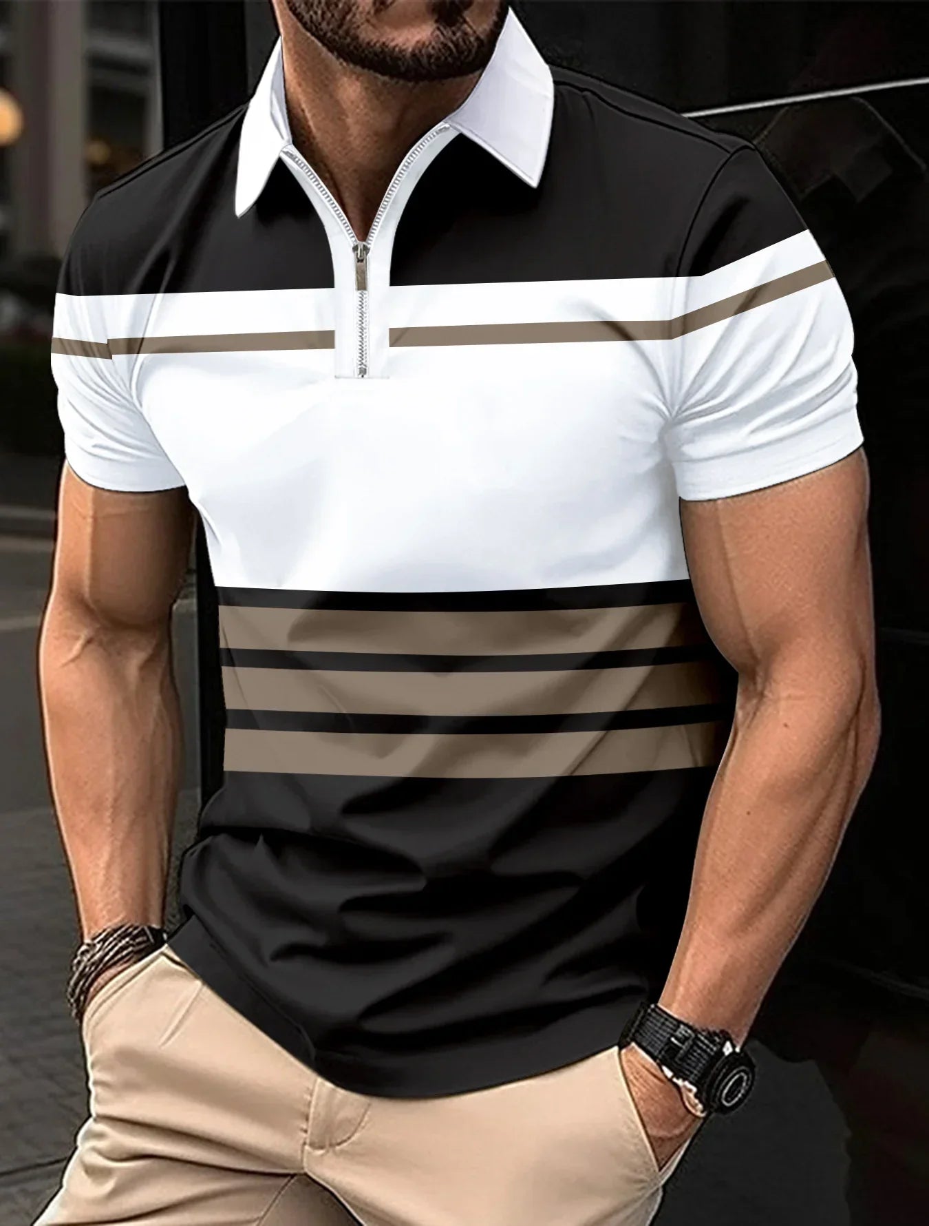 2025 New Men's Polo Shirt Stripes Short Sleeve T-Shirts Casual Business Button Top Tees Summer Polo Shirts High Quality Clothes
