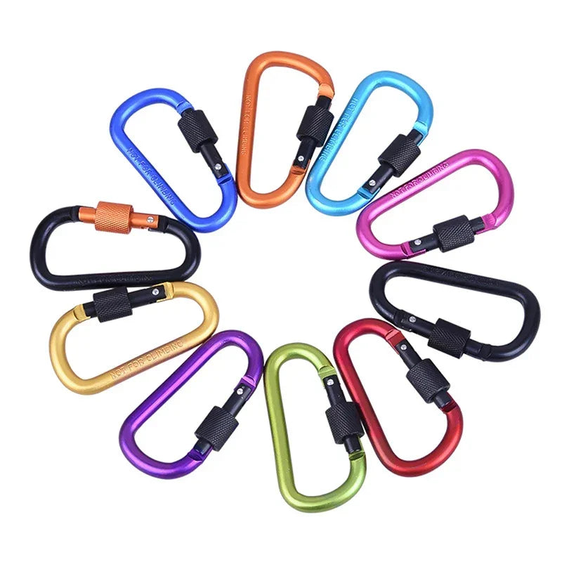 Type D Carabiner With Lock Outdoor Climbing Camping Bold Aluminum Alloy Locking Clasp Keychain Multi Survival Gear Travel Kit