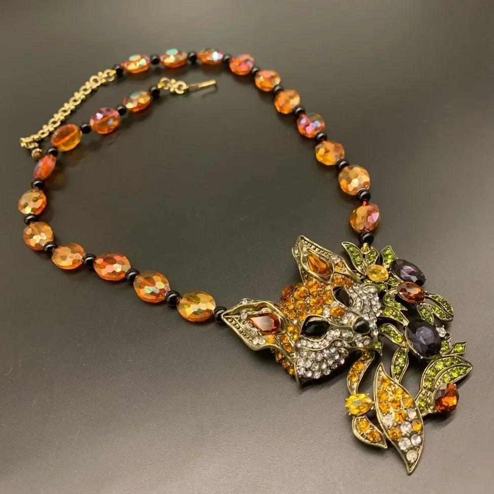 Luxury crystal cat necklace earrings beaded exaggerated rhinestones pendant accessories neck jewelry