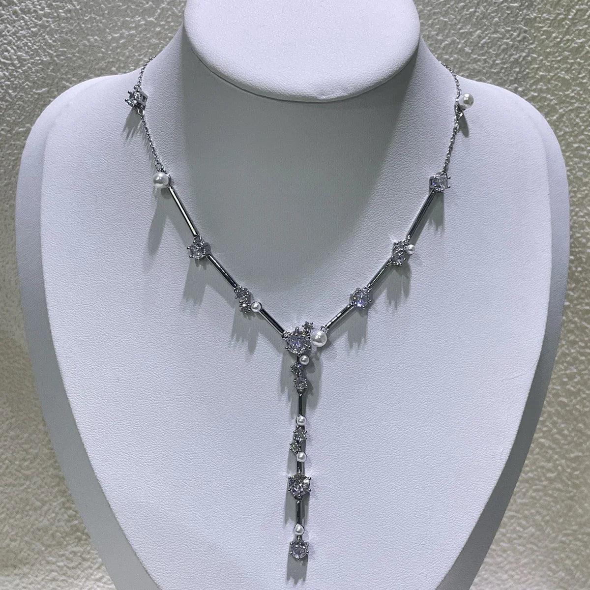 2025 New Trend Fine Jewelry Sets Charming White Geometric Crystal Fashion Pearl Necklace Ring Earrings Romantic Gift for Women