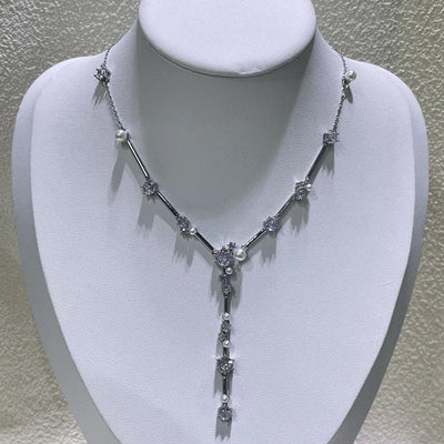 2025 New Trend Fine Jewelry Sets Charming White Geometric Crystal Fashion Pearl Necklace Ring Earrings Romantic Gift for Women