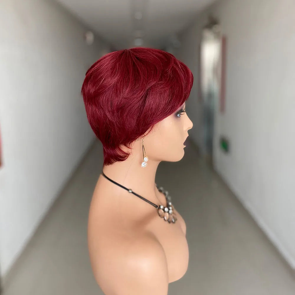Short Human Hair Wigs Pixie Cut Straight perruque bresillienne for Black Women Full Machine Made Wigs With Bangs Cheap Wig