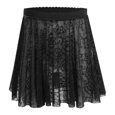 Kids Girls Ballet Dance Skirt Costume Floral Lace Pattern Cover-up Overlay Mini Skirt for Practice Performance Competition