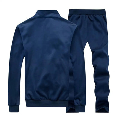 Activewear Men's Athleisure Suit with Stand Collar Coat Elastic Drawstring Waistband Pants Set Zipper Placket Long Sleeve