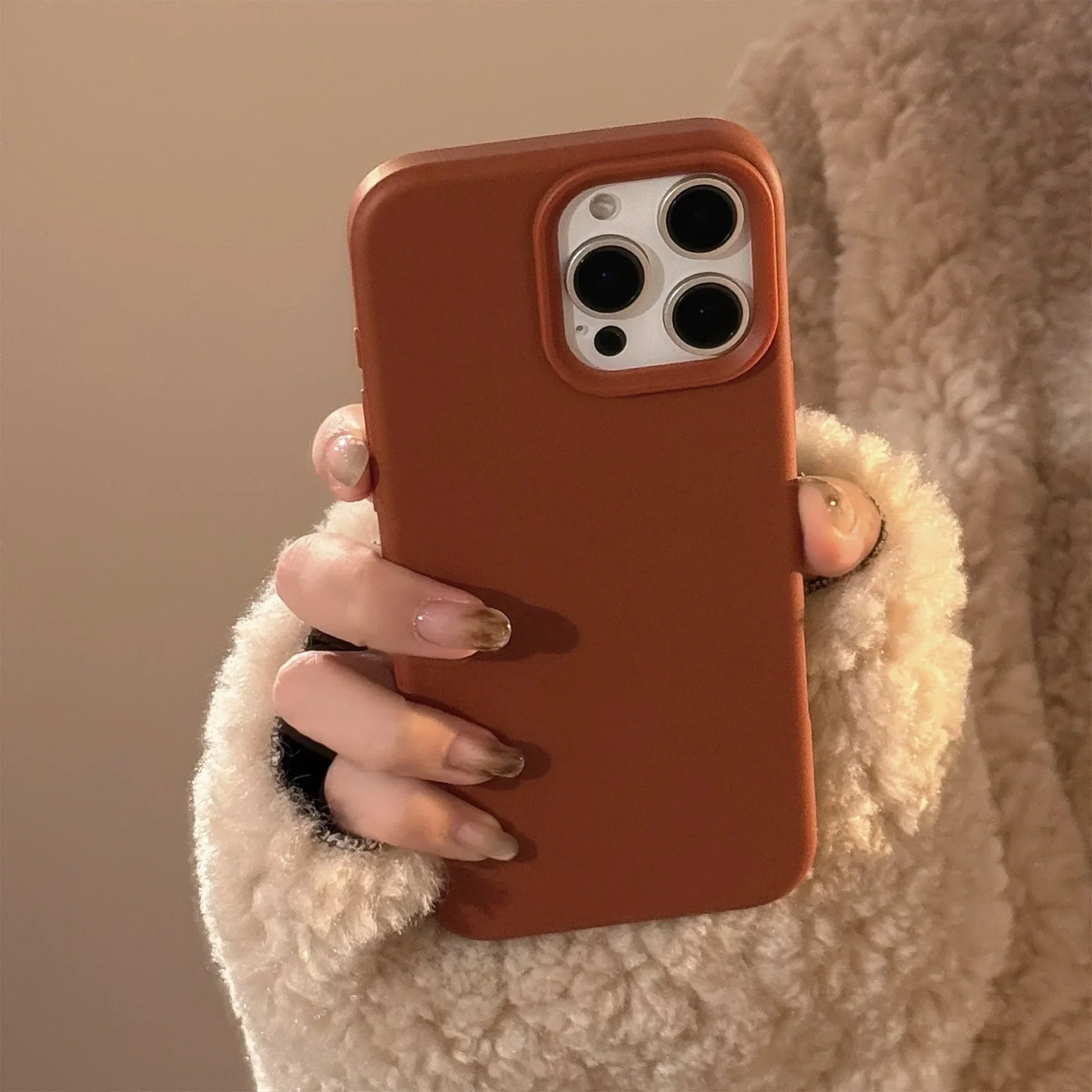 Minimalist Brown Gray Cream White Phone Cases for iPhone 16 Plus Pro Max 15 14 13 12 11 Winter Style Protective Phone Covers