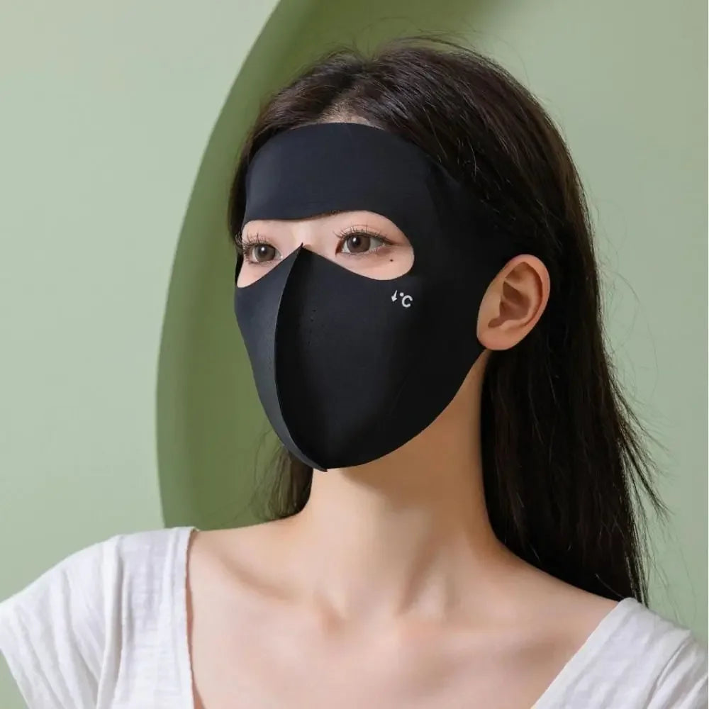 Polyester UPF50+ Sunscreen Mask Traceless Small Hole Ice Silk Face Clothing Thin Quick Drying UV Protection Mask Women