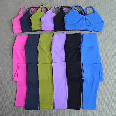 2 Pcs Gym Tights Yoga Clothes Set Sports Set Women Cross Back Bra Top High Waist Leggings Fitness Suit Running Workout Tracksuit