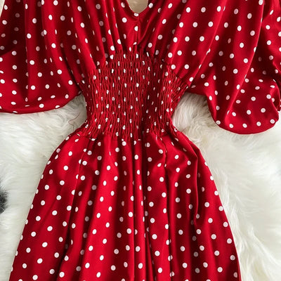 V Neck Sexy Dolman Sleeves Waist Slim Polka Dot Print Jumpsuit Women Wide Leg Trousers Jumpsuit