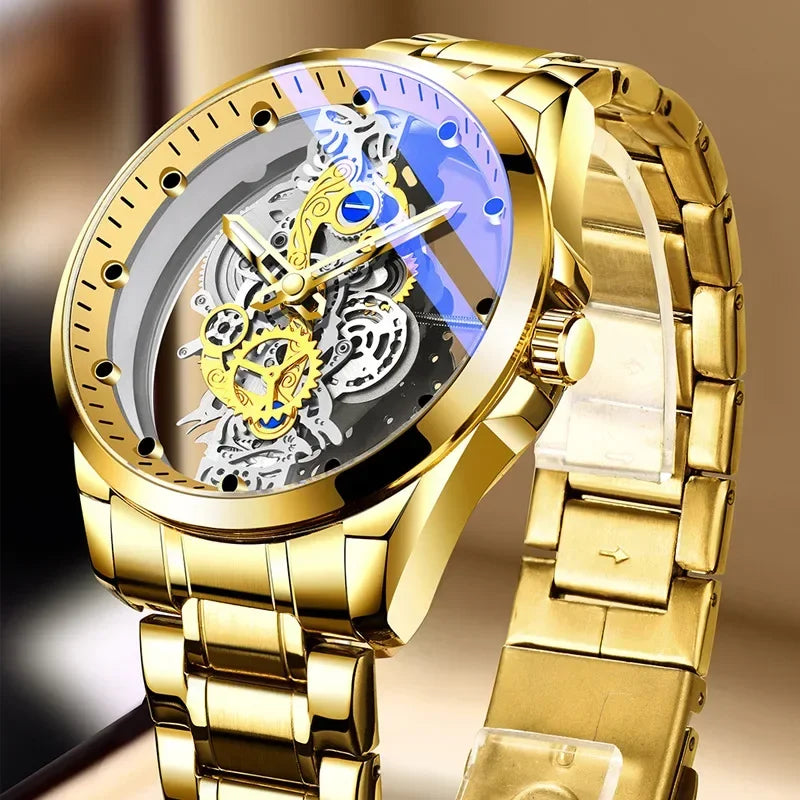 High-end Business Watch for Men's Watch Automatic Double Sided Transparent Hollow Waterproof and Luminous Quartz Watch for Men