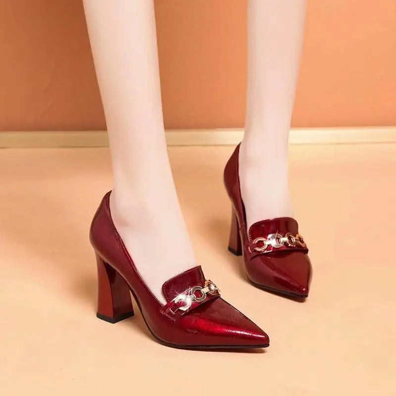 Waterproof Shallow Patent Leather Platform High Heels Shoes | Large Size | High Quality Women's Fashion Shoes 2025 New