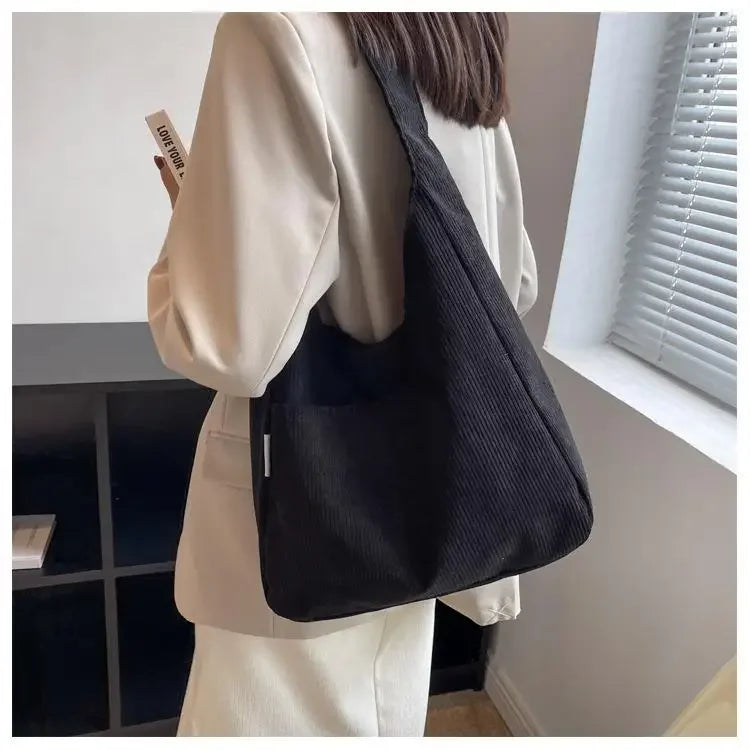 Canvas Shoulder Women's Tote Bag Corduroy Simple Casual Large Capacity Designer Handbags For Women Travel Solid Shopper Bag