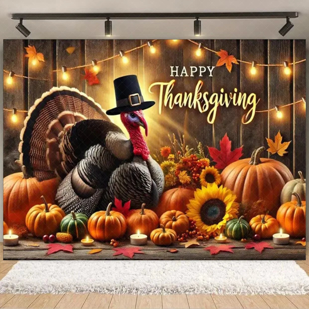 Autumn Harves Happy Thanksgiving Background Pumpkin Turkey Orange Backdrop Banner Party Decorations Supplies Family Party Gifts