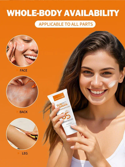 Mild sunscreen, broad-spectrum SPF moisturizing formula, lightweight sunscreen, vegetarian, suitable for facial and body skincar