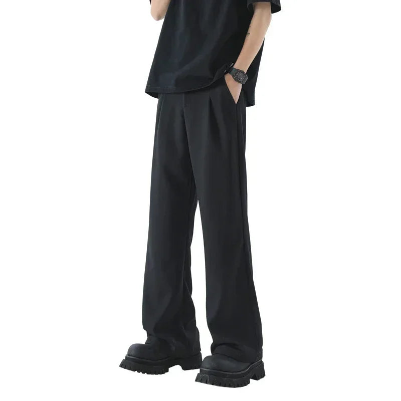 Men's Wide Leg Pants Thin Man Black Comfortable Pant Summer Casual Streetwear Loose Trouser Japanese 5XL Trendy Fashion