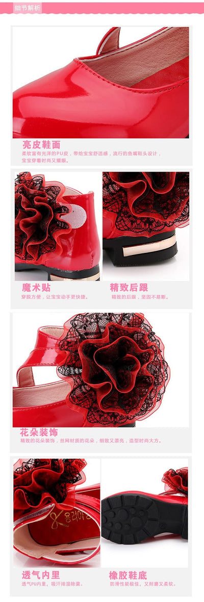 Light Heel Princess Flower Leather Shoes| Kids Girls Fashion Shoes | Children's Shoes |Party | Dress | Wedding | Dance