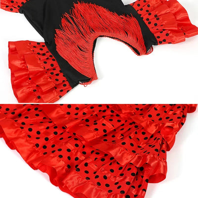 Dress Women 2025 Europe America Short Sleeve Midi Dress Traditional Spanish Dance Dress For Girls Festival Tassel Dot Dress