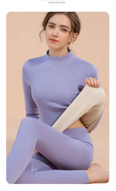 Thermal Underwear Sets for Women Mid-high Collar High Stretch Base Tops