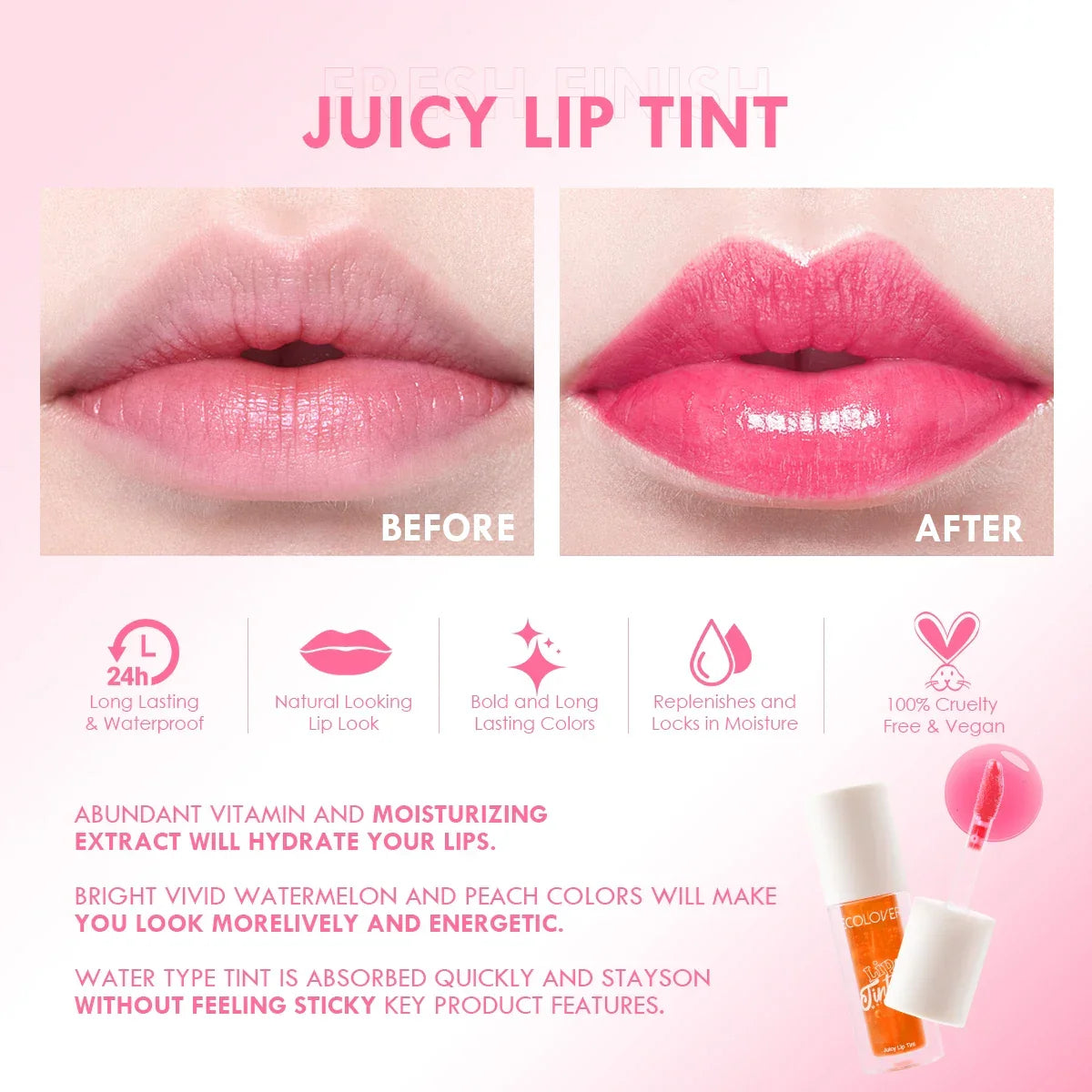 Girlish & Juicy Color Lip Tint with Moisture Essence, Long-Lasting Moisture & High Shine Plump and Pout Lip Plumper for Women