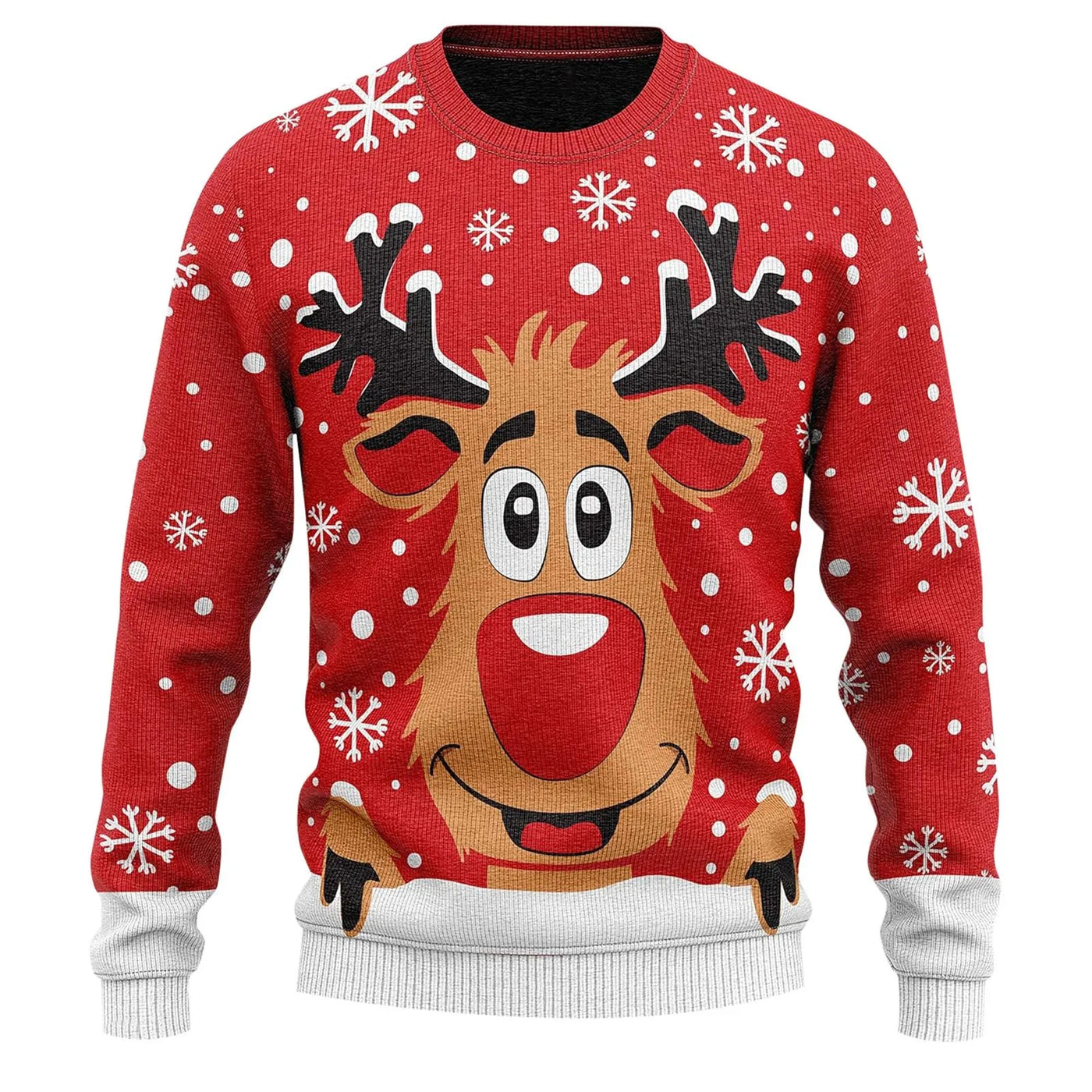 Ugly Christmas Sweater Men's Knitted Pullover Sweater Reindeer Print Round Neck Long Sleeve Pullover Top Fashion Christmas Gift