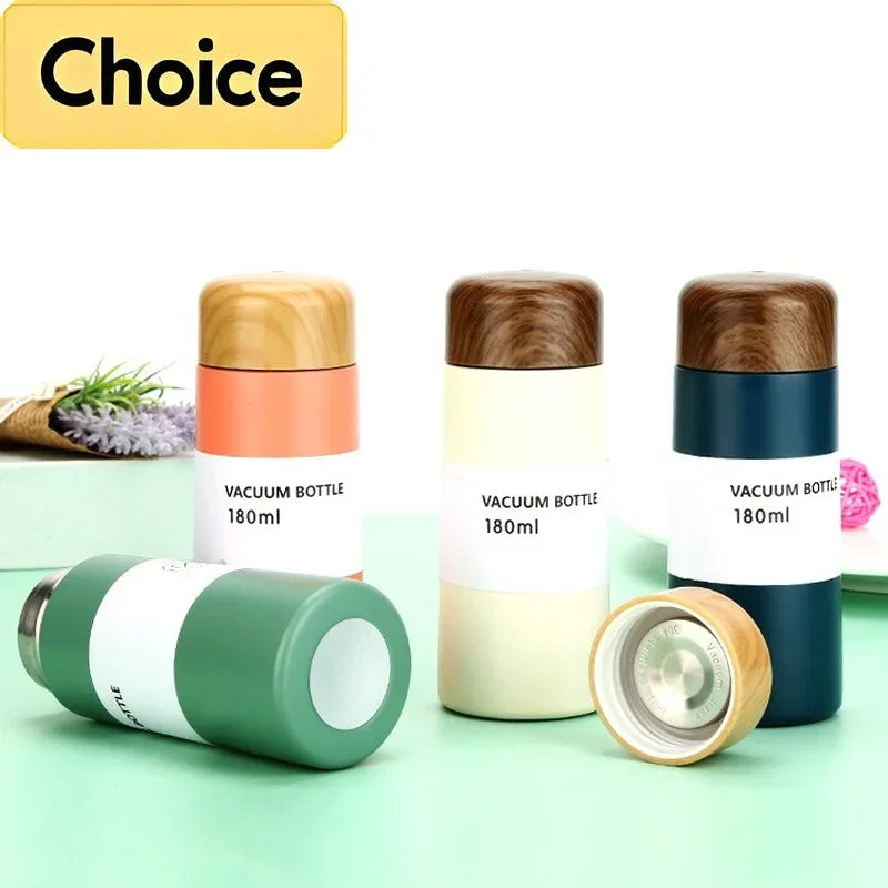 180Ml Bullet Pocket Mini Cute Wood Grain Stainless Steel Thermos Cup Coffee Travel Mug Small Fresh Portable  Outdoor Coffee Cup