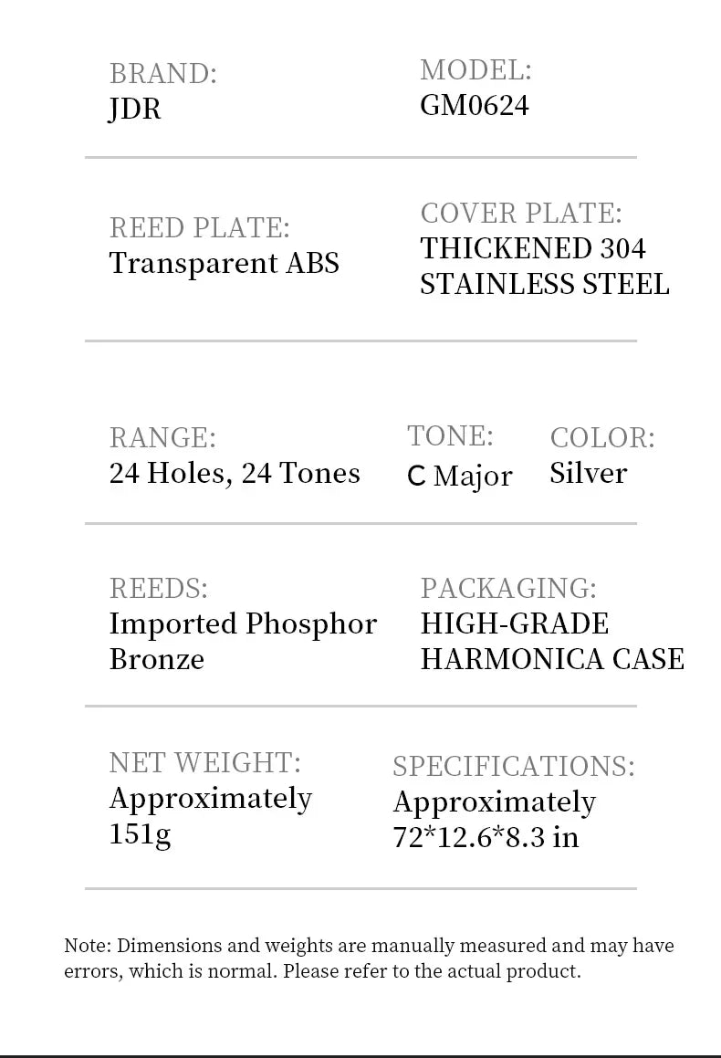 JDR Polyphonic Harmonica 24 Holes Professional Tremolo Mouth Organ T2406S Harmonica For Adults, Professionals and Students