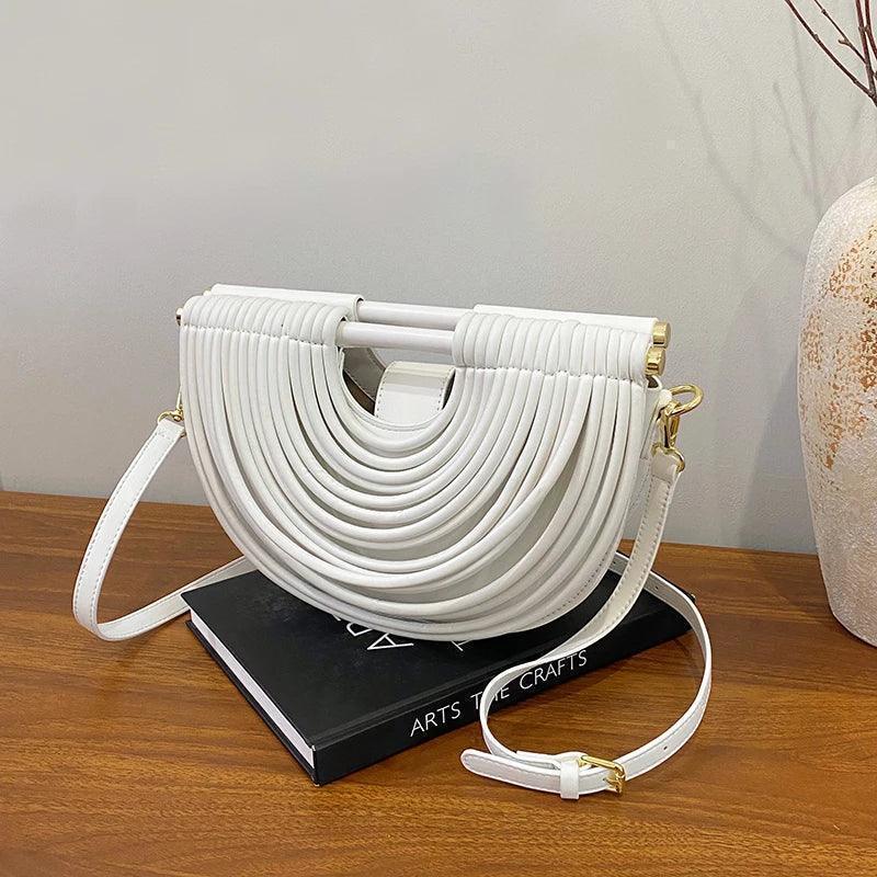 Handbags for women 2025 new gold luxury designer brand handwoven noodle bags rope knotted pulled half moon silver