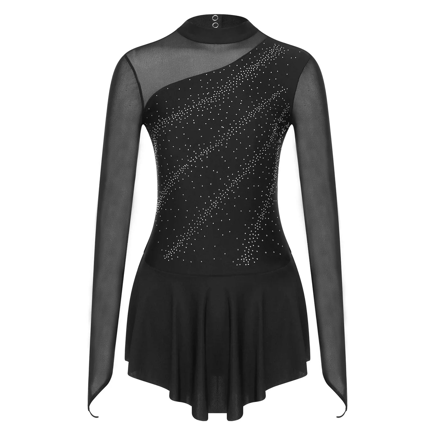 Women Modern Lyrical Dress Camisole Dance Costume Ballet Asymmetric High-Low Mesh Skirted Sleeveless Leotard Gymnastic Dancewear