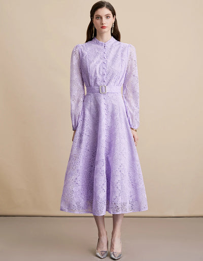 Autumn French High-end Elegant Evening Dress Women's Lace Embroidery Stand Collar Single-breasted Dress Heavy Work Banquet Robe