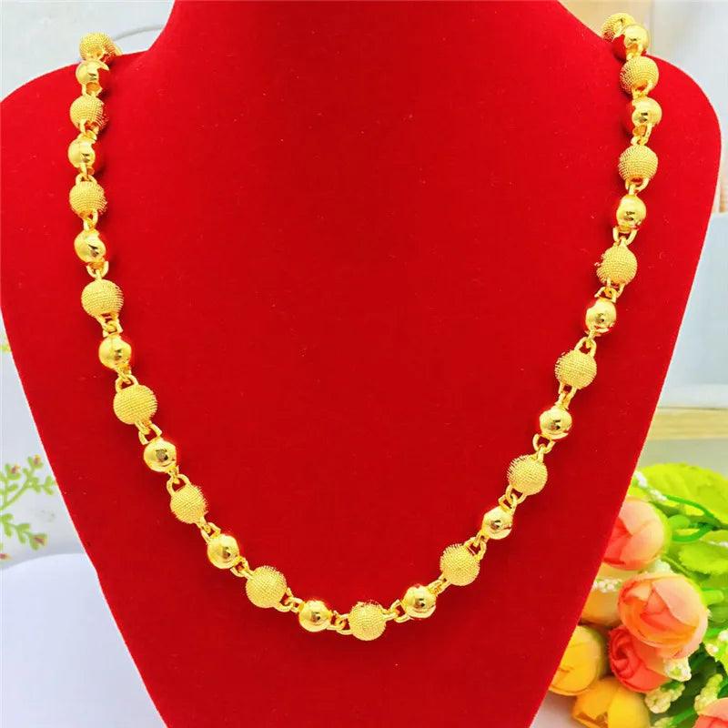 Luxury 18k gold necklace for men women thick yellow wedding engagement anniversary beads chain jewelry gifts