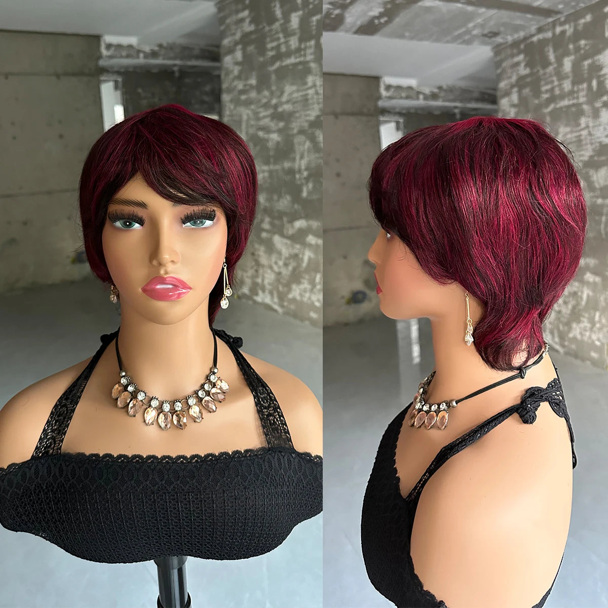 Short Human Hair Wigs Pixie Cut Straight perruque bresillienne for Black Women Full Machine Made Wigs With Bangs Cheap Wig