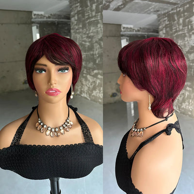 Short Human Hair Wigs Pixie Cut Straight perruque bresillienne for Black Women Full Machine Made Wigs With Bangs Cheap Wig