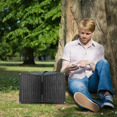 24W Portable Solar Panel with USB-C USB-A Outputs Foldable Solar Panel Solar Charging Panel for Phone Power Bank Small Fan