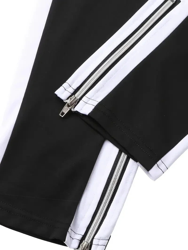 Men Sweatshirts Jogging Pants Men Casual Pants Men Stylish Color Block Zip Pockets Drawstring Sports Skinny Pants Trousers Pants