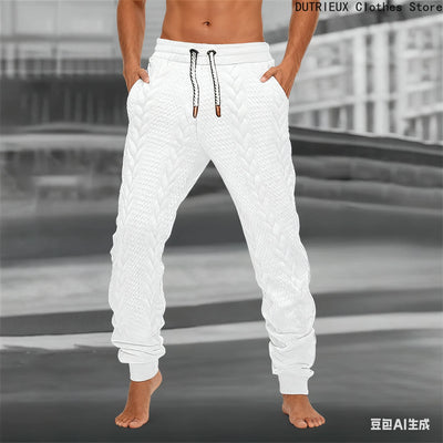 Men's Jacquard Trousers for Autumn & Winter, Soft Comfortable Casual Sportswear Pants Fashionable Street Business Attire for Men