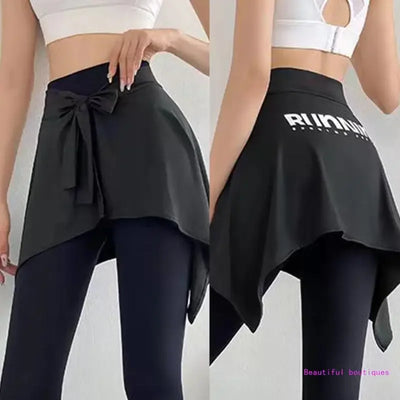 Women Yoga Sport Self Tie Up Cover Up Wrap Skirt Letter Asymmetrical Hip Scarf DropShip