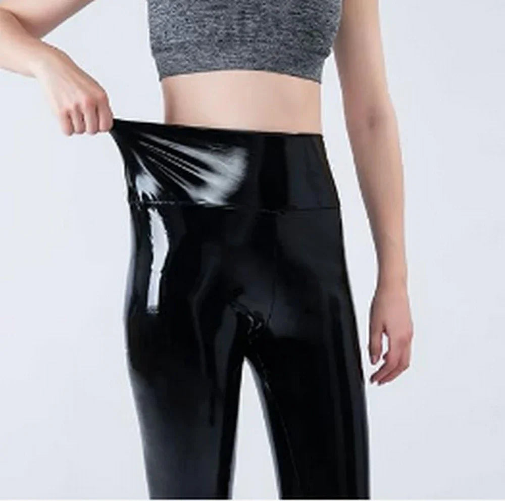 Shiny Metallic Leggings Mirror  Women High Waist Legging Stretchy PU Solid Sexy Shinning Bodysuit Pleather