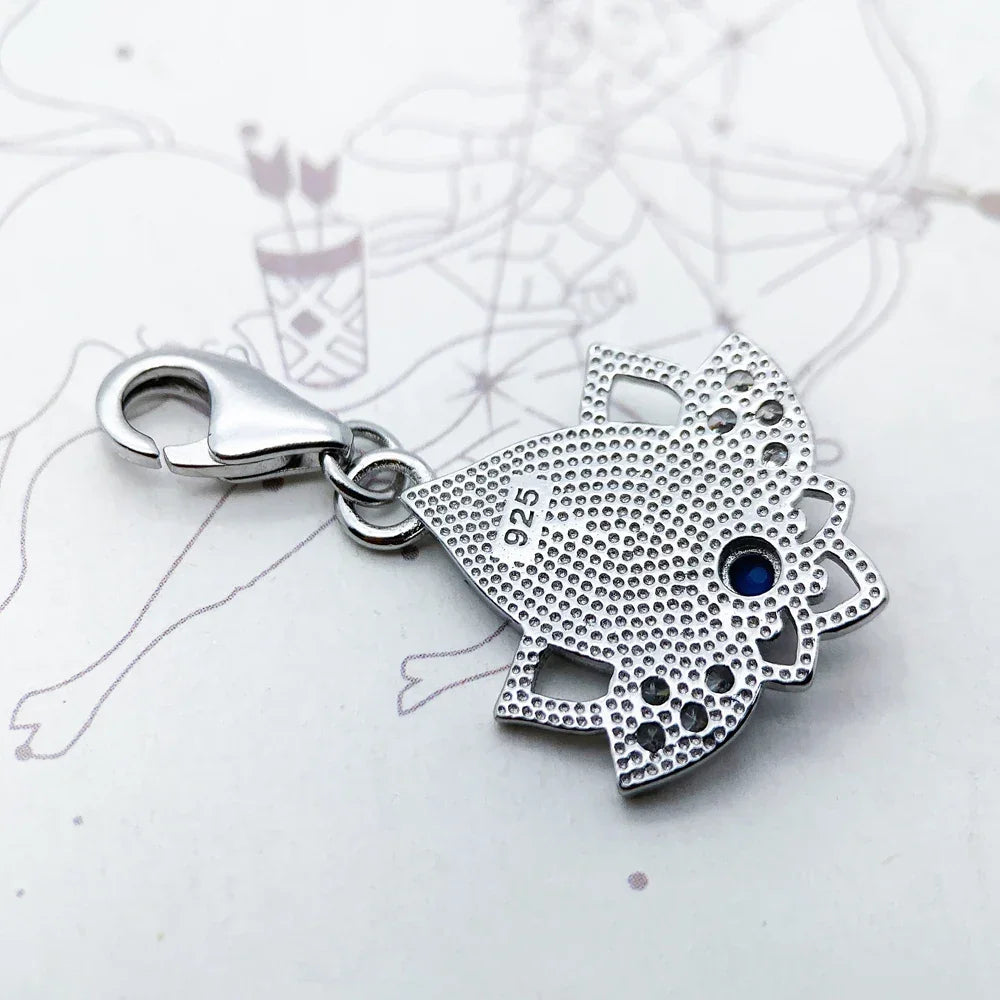 Trendy Buddhism Lotus Pendant Charm For Women Minimalist 925 Sterling Silver Turquoise Gift