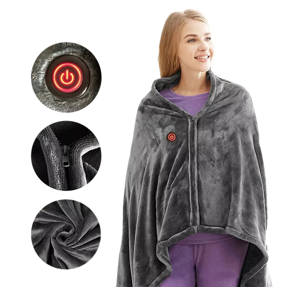 USB Heated Blanket Wearable Body Warmer Heating Shawl 9 Heated Areas Winter Electric Blanket 3 Heated Level For Home And Office
