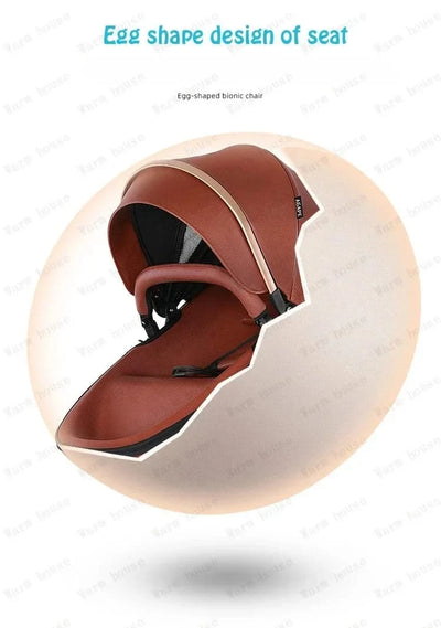 3-in-1 Luxury High-view Baby Stroller with Car Seat Foldable Newborn Baby Stroller PU Leather Two-way Baby Stroller