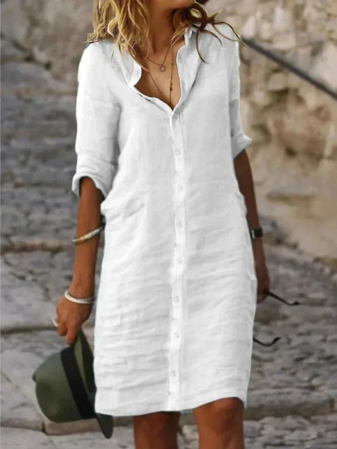 White Spring Cotton Linen Women's Mini Dress