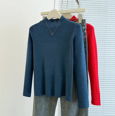 Sweaters Autumn Women Mock Neck Ruffles Sweater Long Sleeve Knitted Bottoming Solid Pullovers Jumpers Casual Sweater Winter