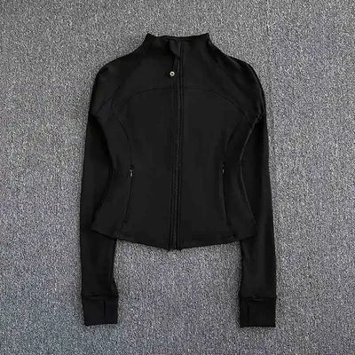 Women's high-end sports jacket for running, fitness, exercise, with stand-up collar, fashionable long sleeves, professional zipp