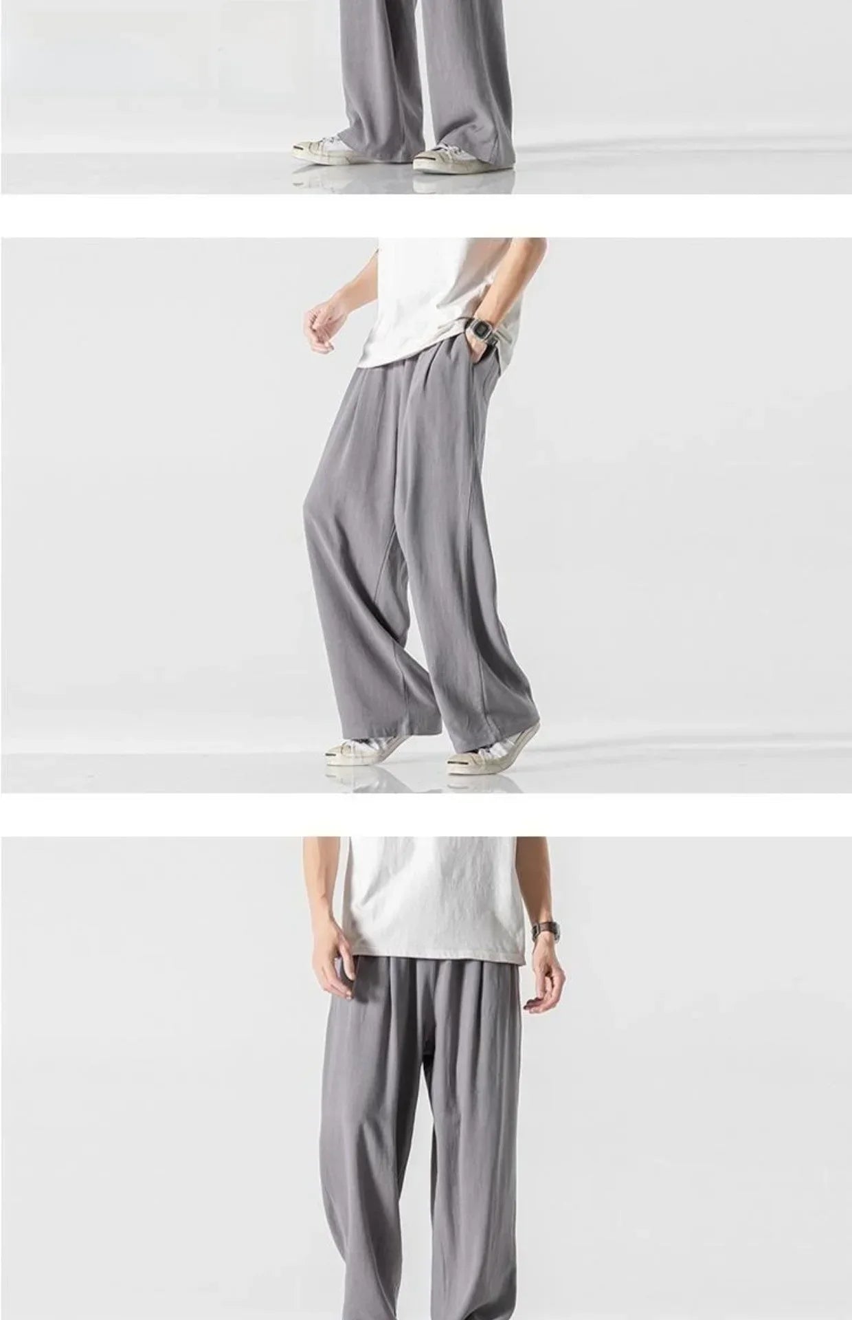 Summer Large Size Linen Cotton Wide Leg Pants Men Casual Comfortable Loose Fit Straight Leg Trousers Long Pants