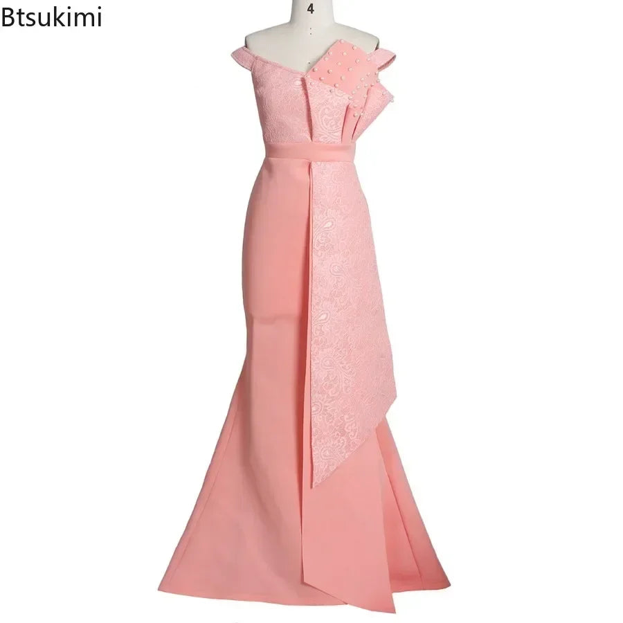 2025 Luxury Dress Women Designers Beaded Off Shoulder Mermaid Skinny Prom Floor Length Evening Dinner Wedding Party Maxi Dress