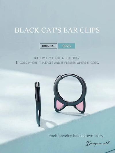 WOSTU Real 925 Sterling Silver Cat Ear Hoop Earrings For Women