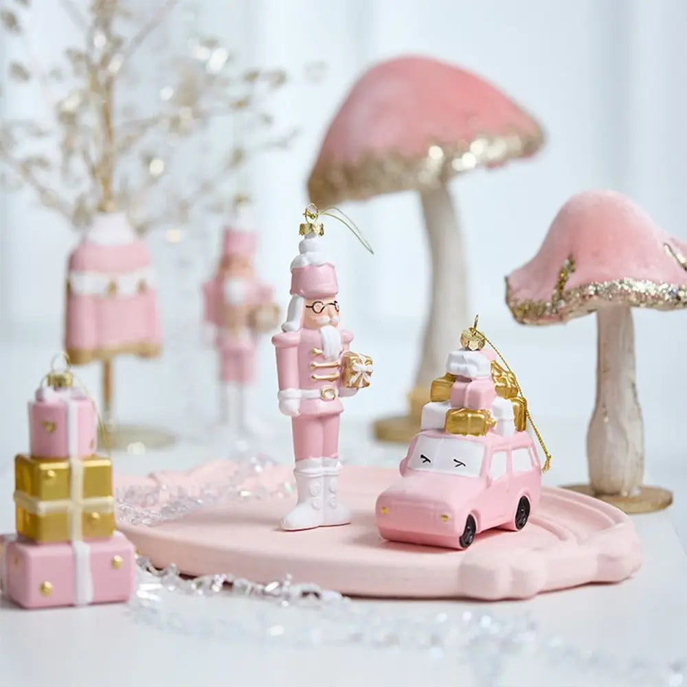 Pink Christmas Hanging Decoration Plastic Gift Box Christmas Tree Ornament Wreath Car Party Supplies Xmas Baubles Christmas