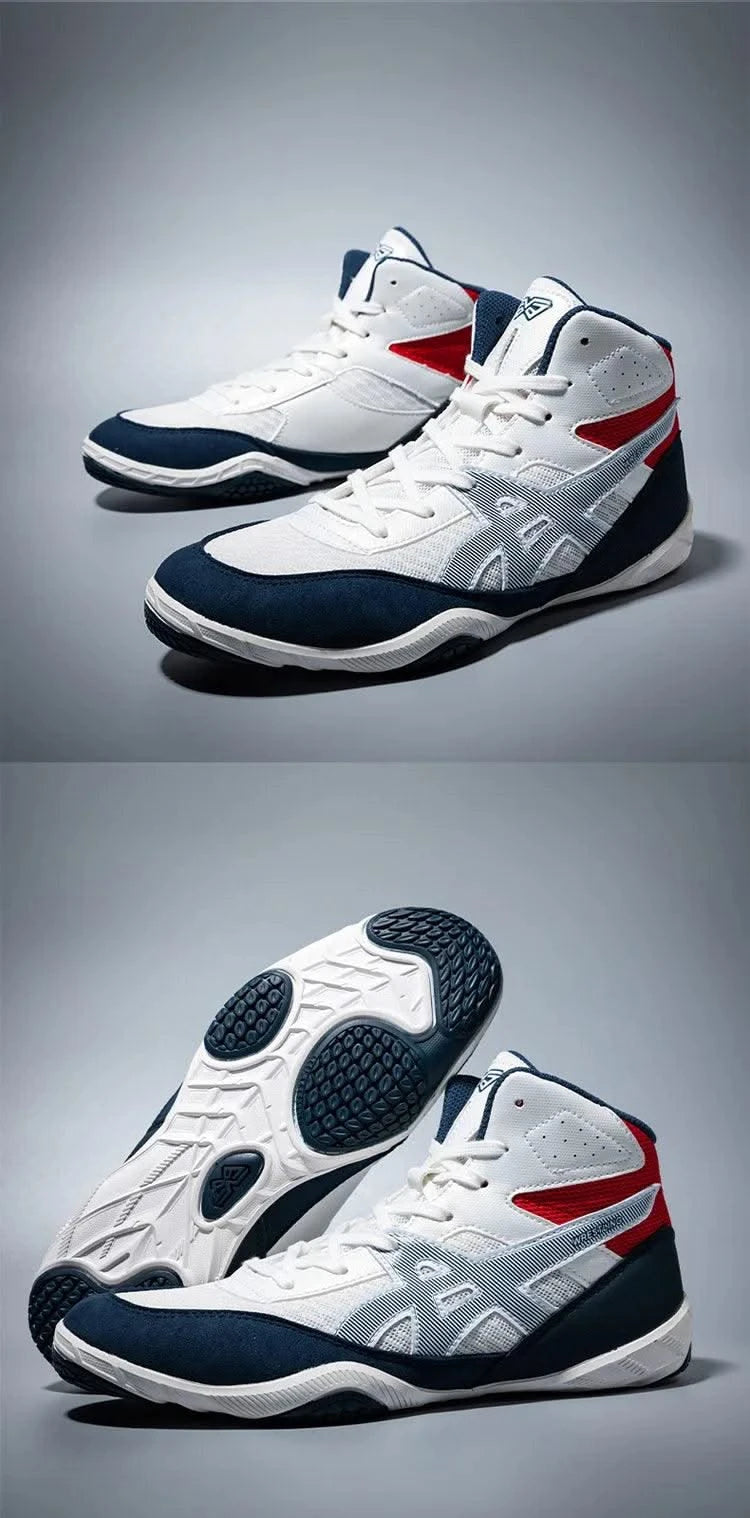 High Top Children Size 30-38 Boxing Wrestling Shoes Womens SAMBO Squat Fitness Sneakers White Blue Breathable Fighting Boots